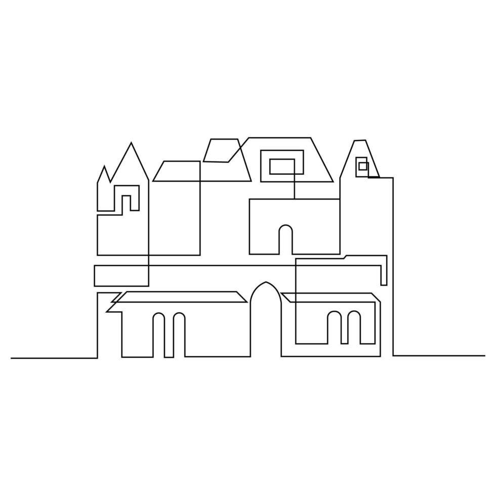 City and village building minimalist continues line drawing vector