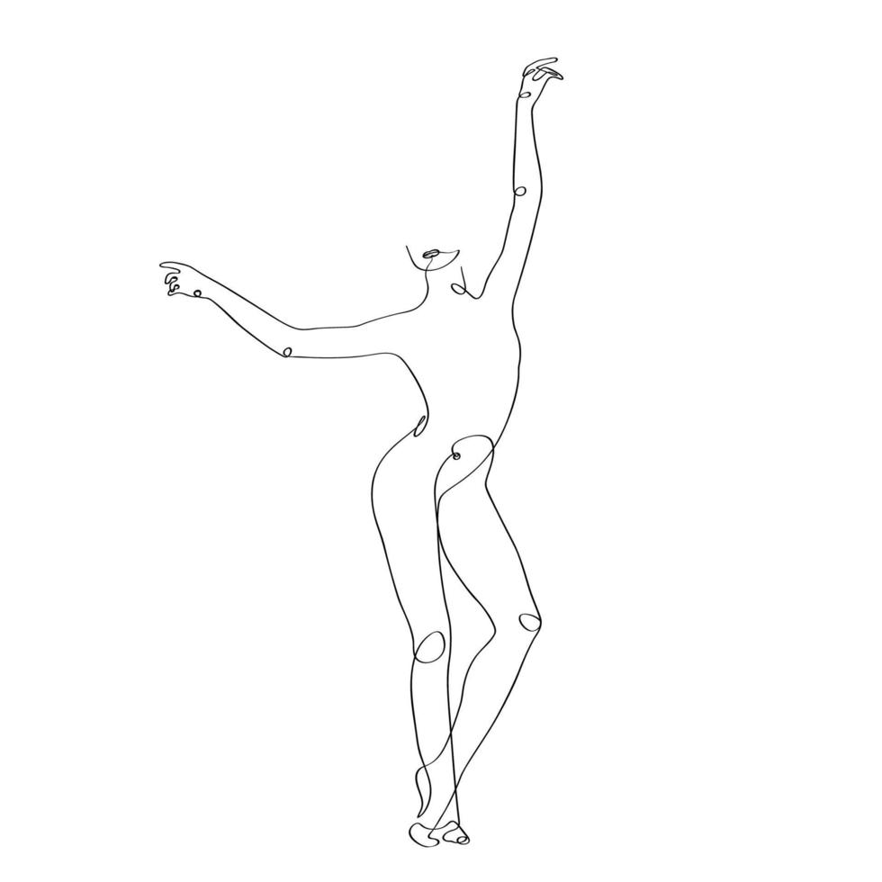 Female dancing pose standing elegant minimalist continues line drawing vector