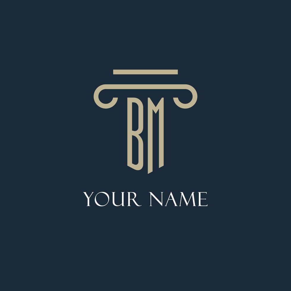 BM initial logo for lawyer, law firm, law office with pillar icon design vector