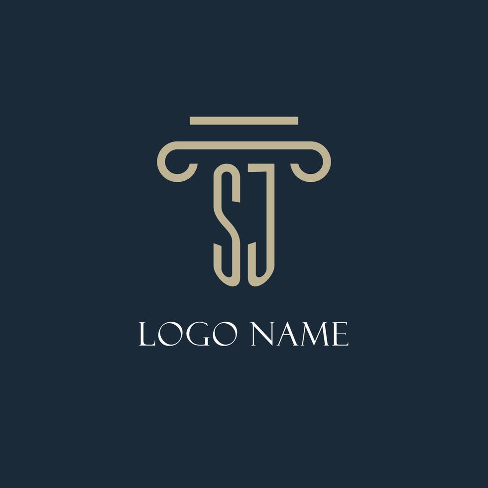 SJ initial logo for lawyer, law firm, law office with pillar icon design vector