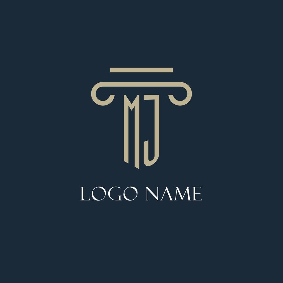 MJ initial logo for lawyer, law firm, law office with pillar icon design vector