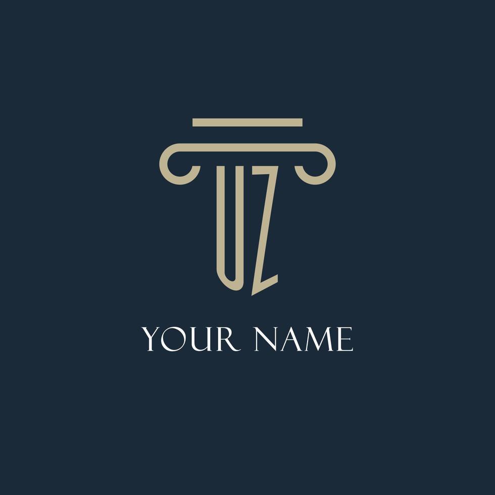 UZ initial logo for lawyer, law firm, law office with pillar icon design vector