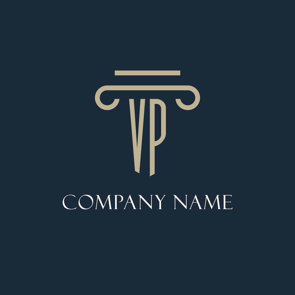 VP initial logo for lawyer, law firm, law office with pillar icon design vector