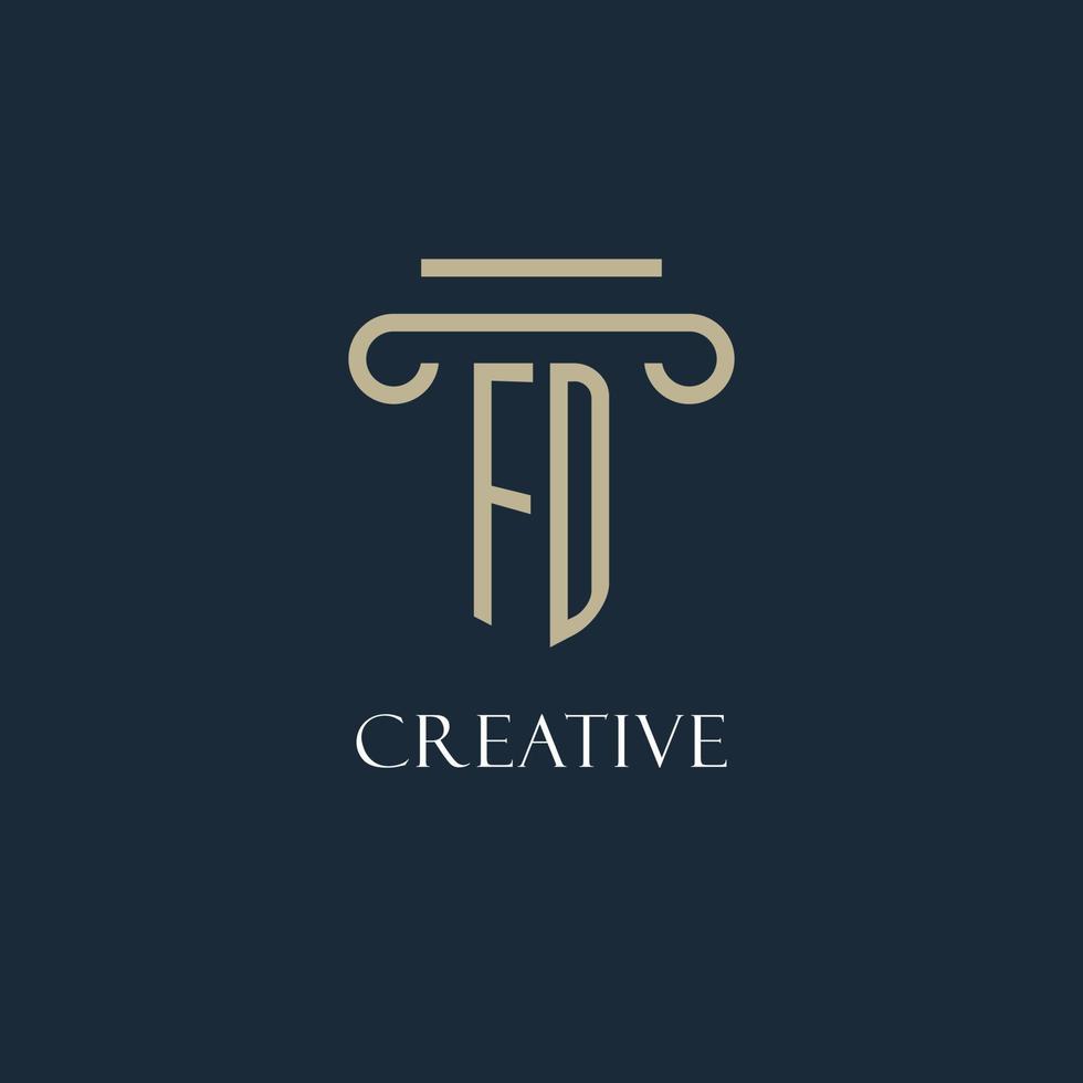 FD initial logo for lawyer, law firm, law office with pillar icon design vector