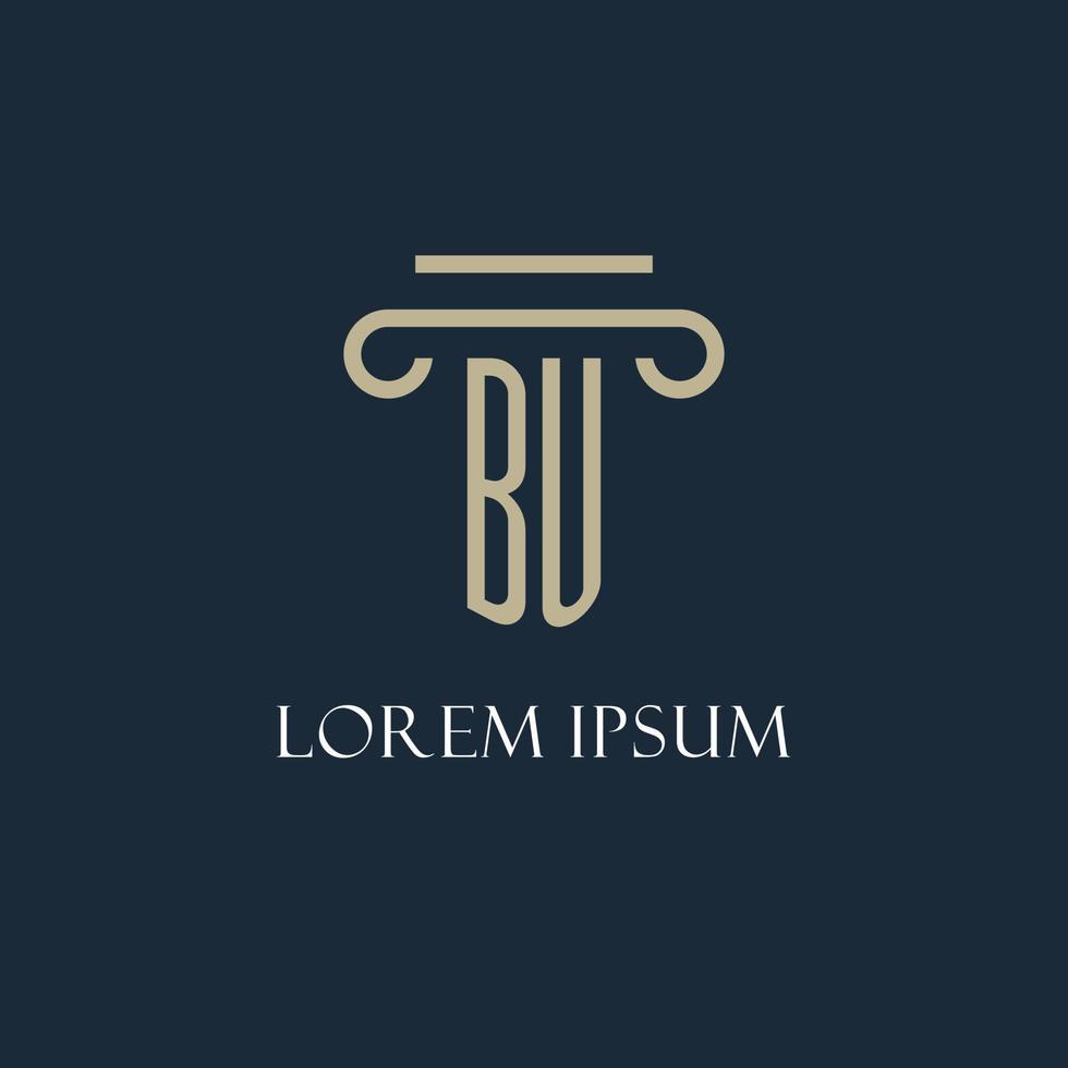 BU initial logo for lawyer, law firm, law office with pillar icon design vector