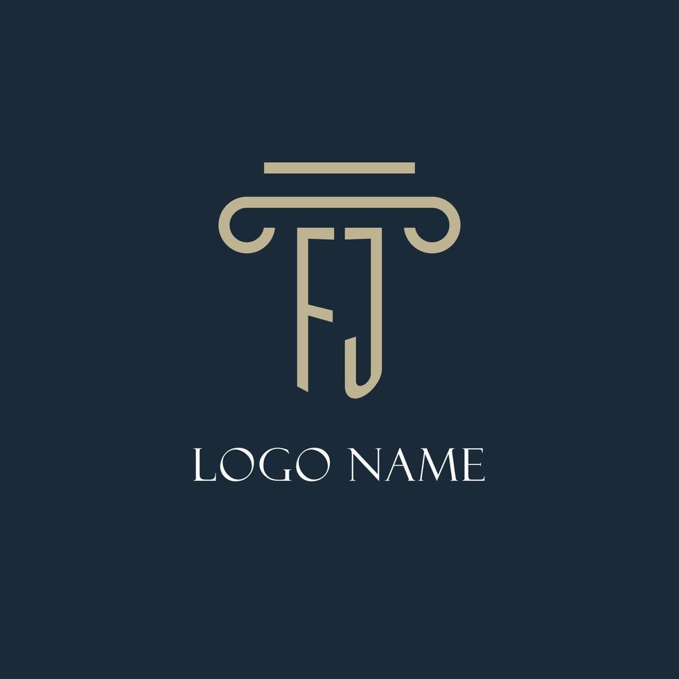 FJ initial logo for lawyer, law firm, law office with pillar icon design vector