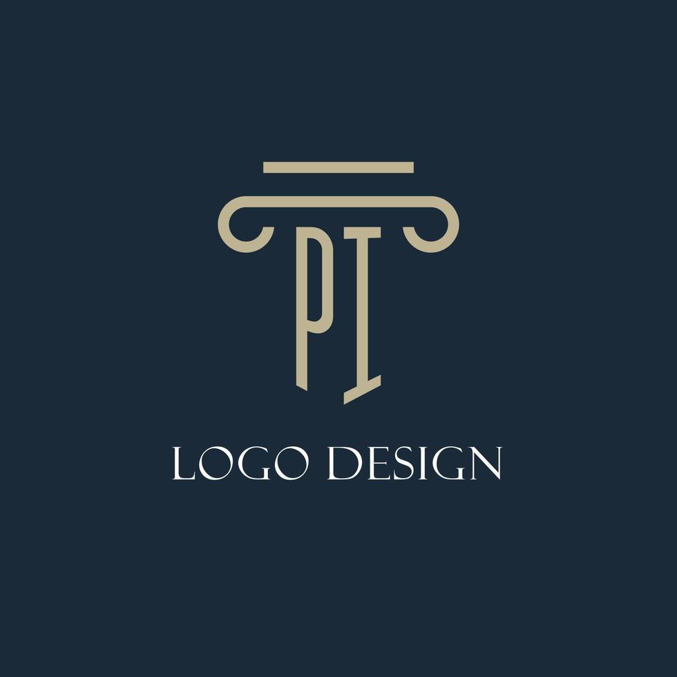 PI initial logo for lawyer, law firm, law office with pillar icon design vector