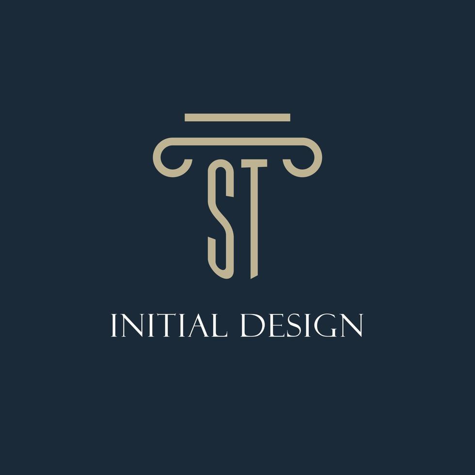 ST initial logo for lawyer, law firm, law office with pillar icon design vector