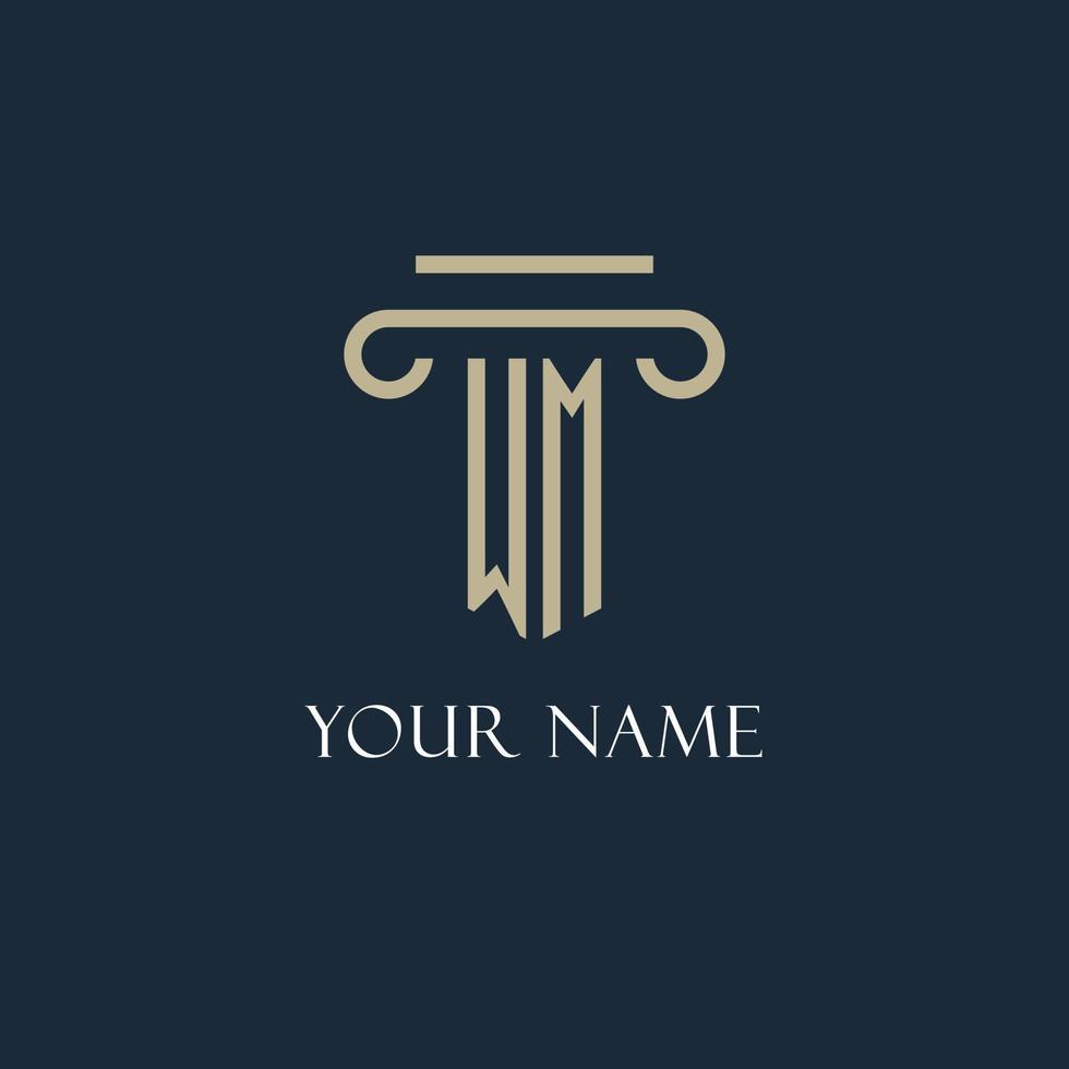 WM initial logo for lawyer, law firm, law office with pillar icon design vector