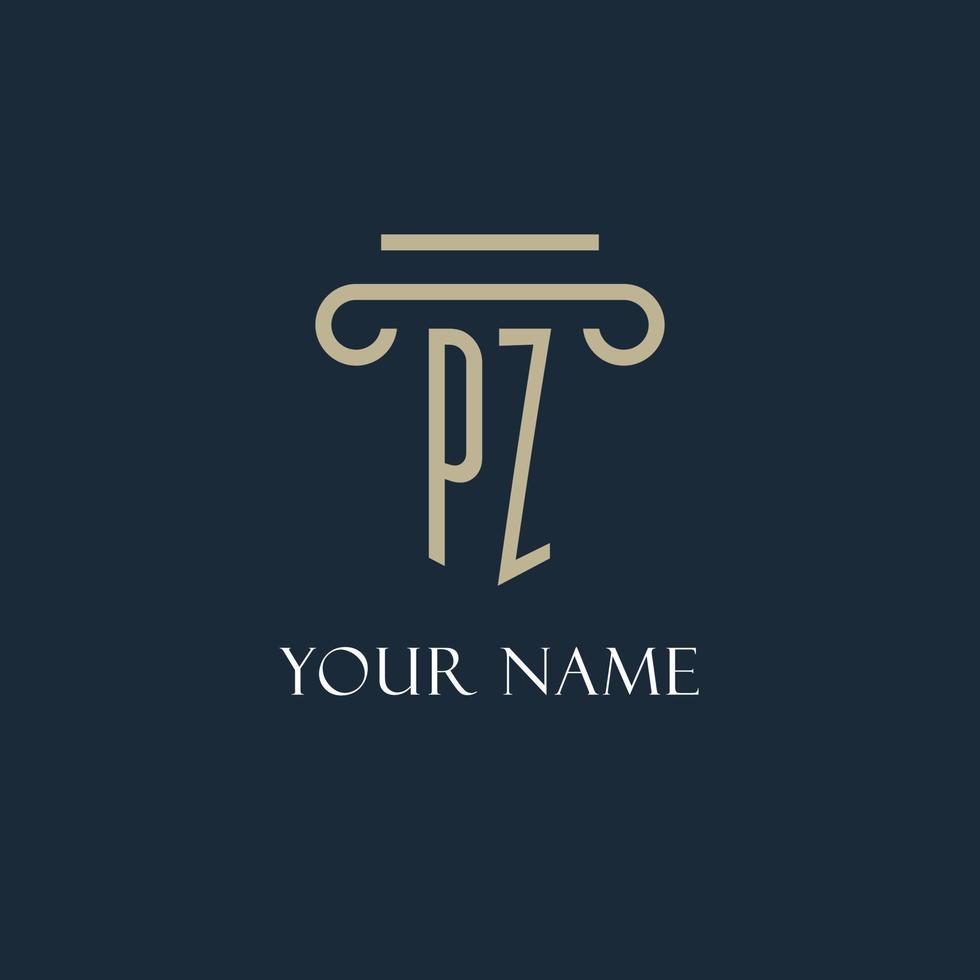 PZ initial logo for lawyer, law firm, law office with pillar icon design vector