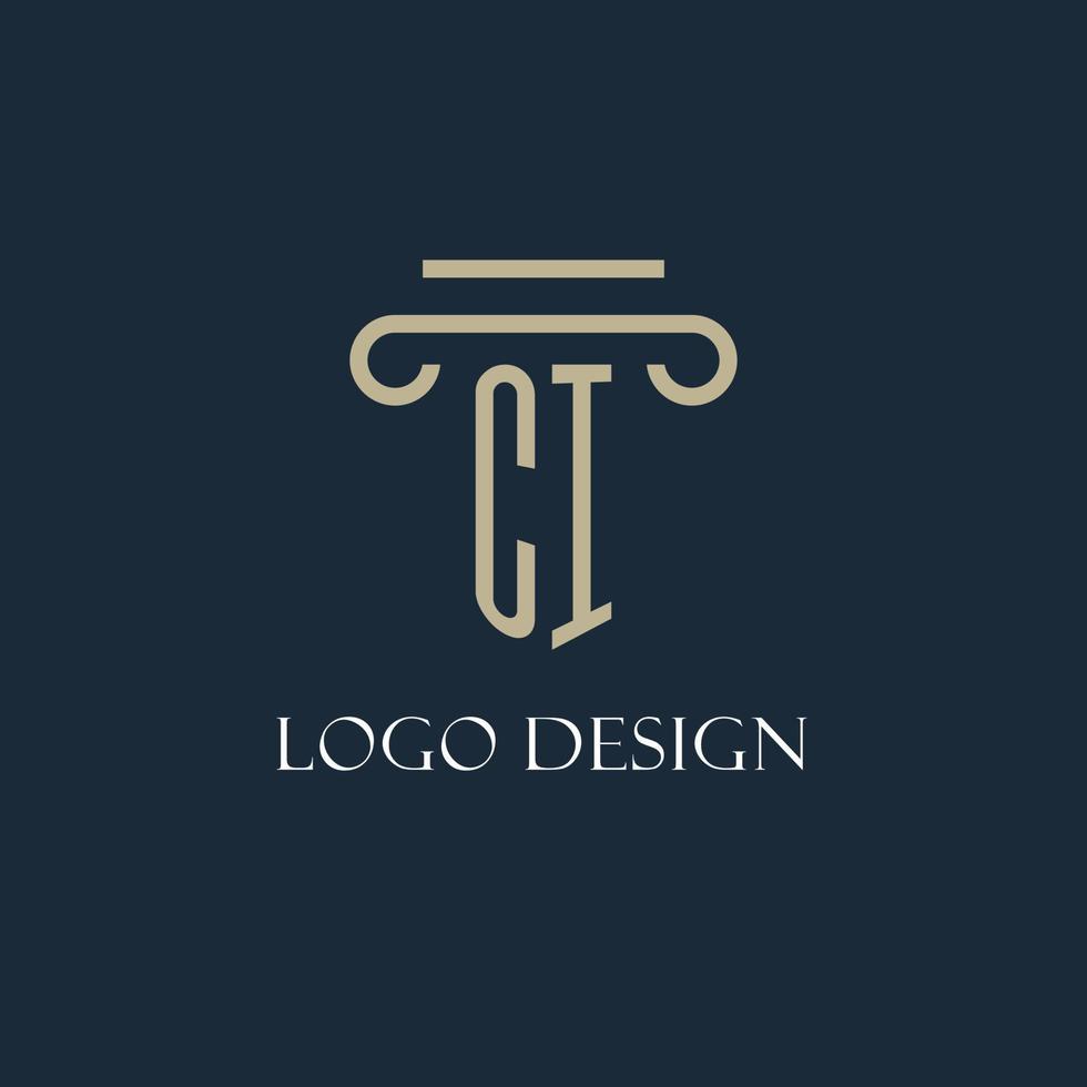 CI initial logo for lawyer, law firm, law office with pillar icon design vector