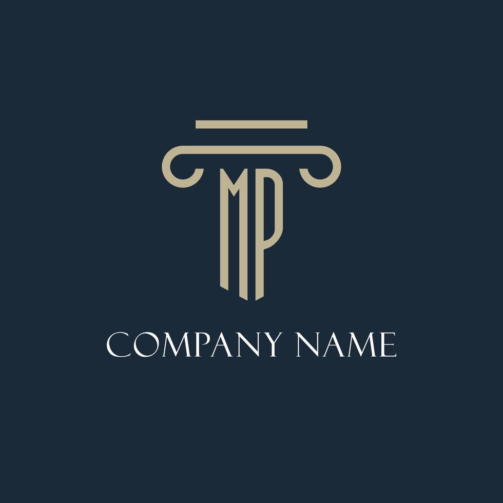 MP initial logo for lawyer, law firm, law office with pillar icon design vector