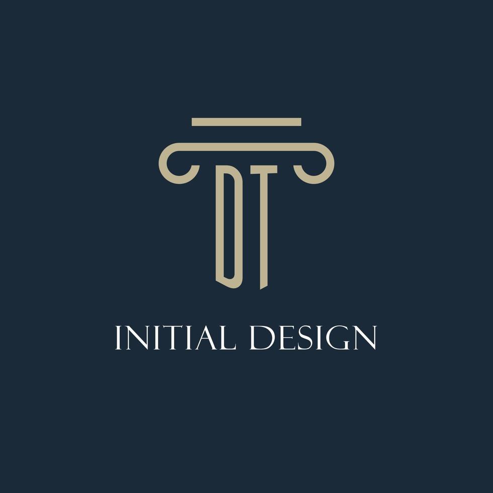 DT initial logo for lawyer, law firm, law office with pillar icon design vector