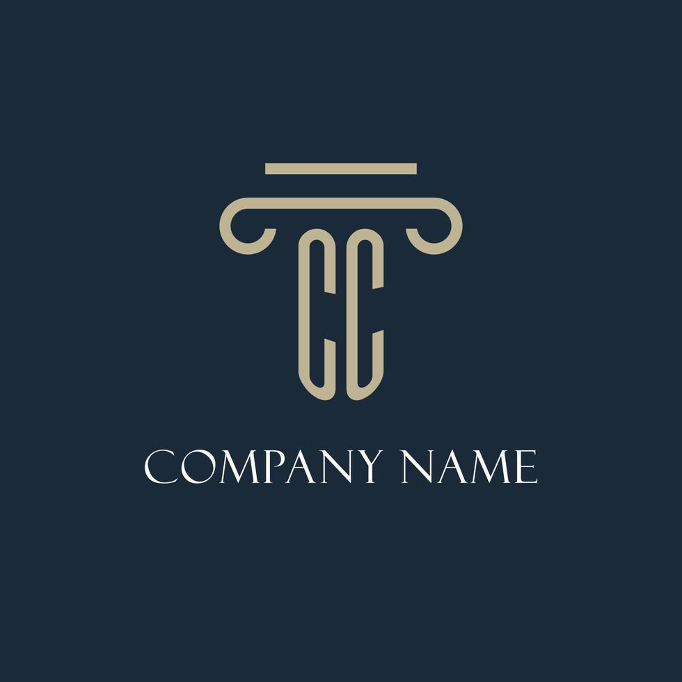CC initial logo for lawyer, law firm, law office with pillar icon design vector