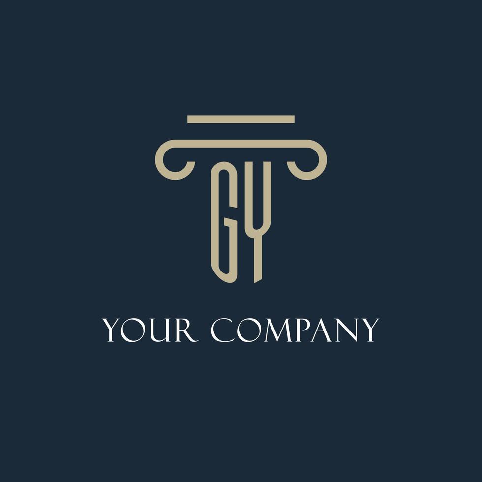 GY initial logo for lawyer, law firm, law office with pillar icon design vector