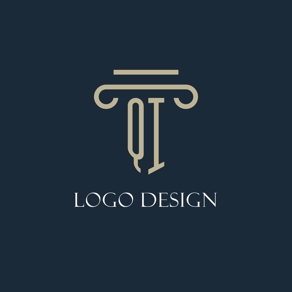 QI initial logo for lawyer, law firm, law office with pillar icon design vector