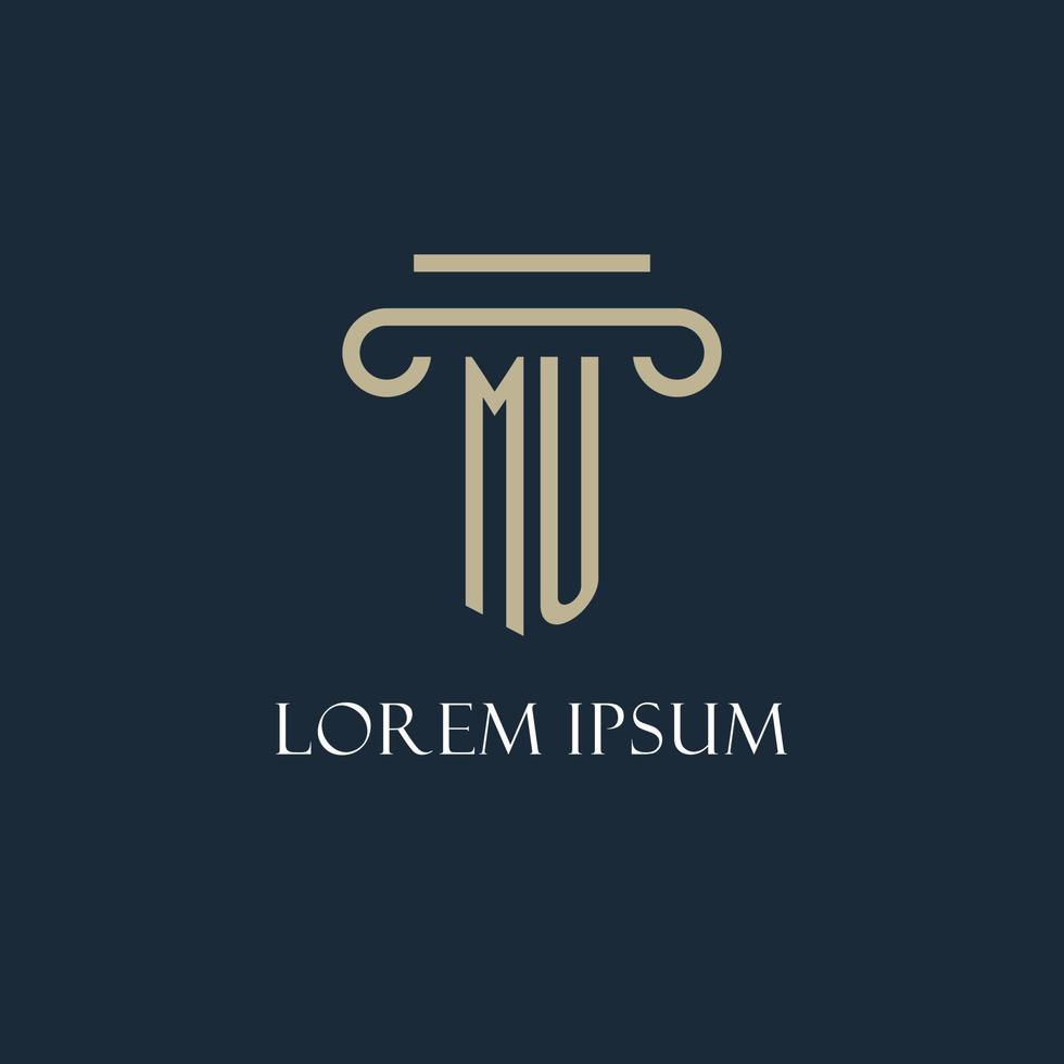 MU initial logo for lawyer, law firm, law office with pillar icon design vector