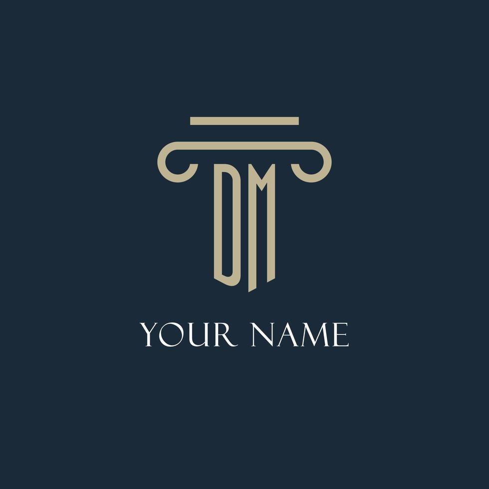 DM initial logo for lawyer, law firm, law office with pillar icon design vector