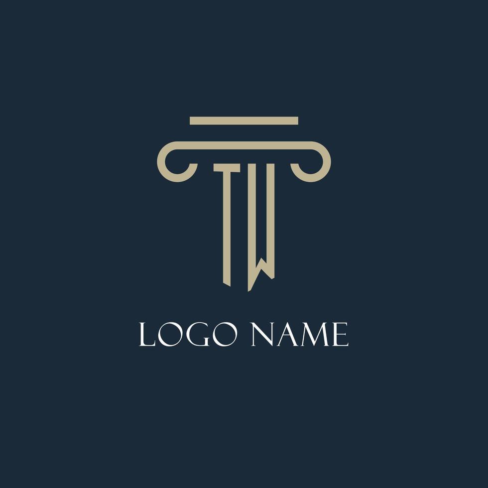 logotipo inicial de tw para abogado, bufete de abogados, bufete de abogados con diseño de icono de pilar vector