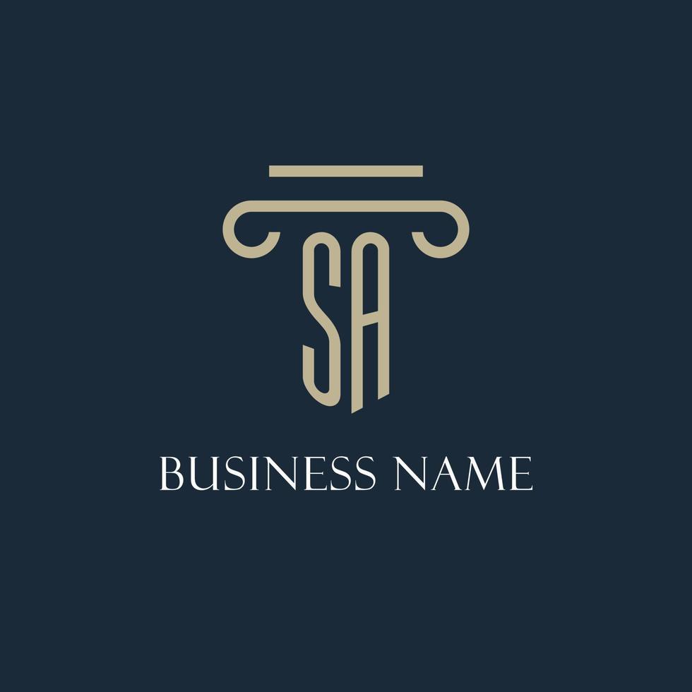 SA initial logo for lawyer, law firm, law office with pillar icon design vector