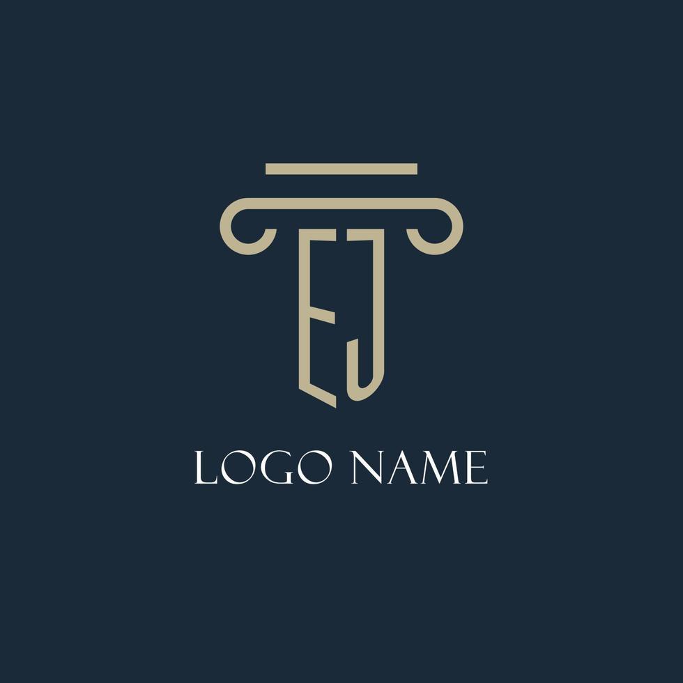 EJ initial logo for lawyer, law firm, law office with pillar icon design vector