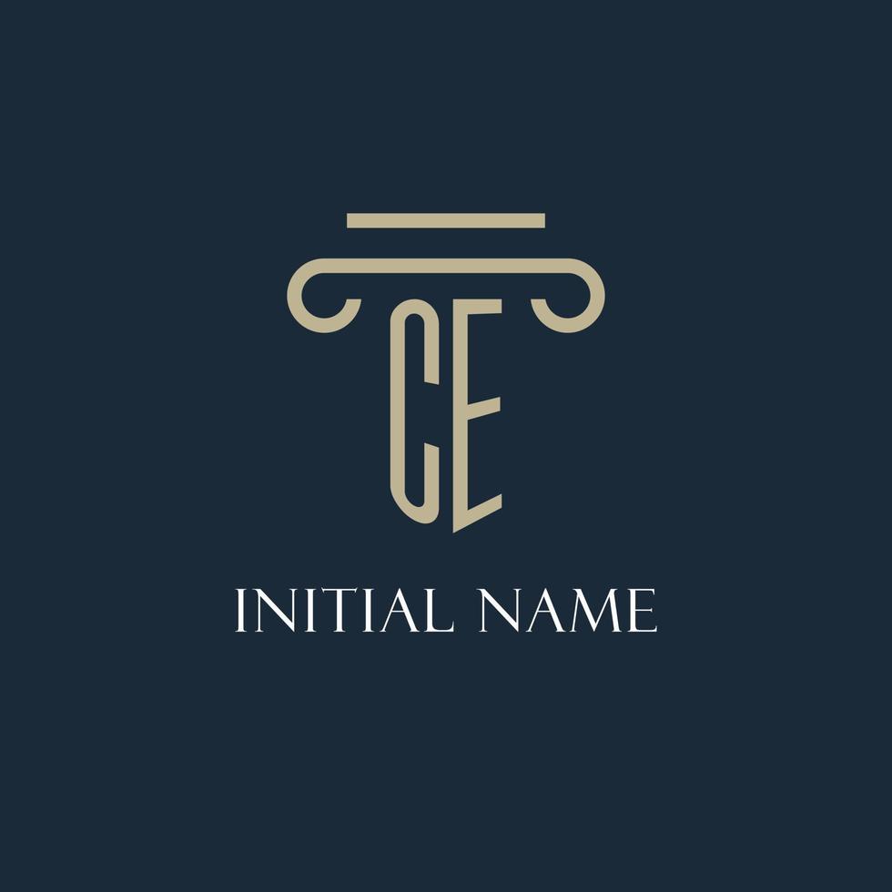 CE initial logo for lawyer, law firm, law office with pillar icon design vector