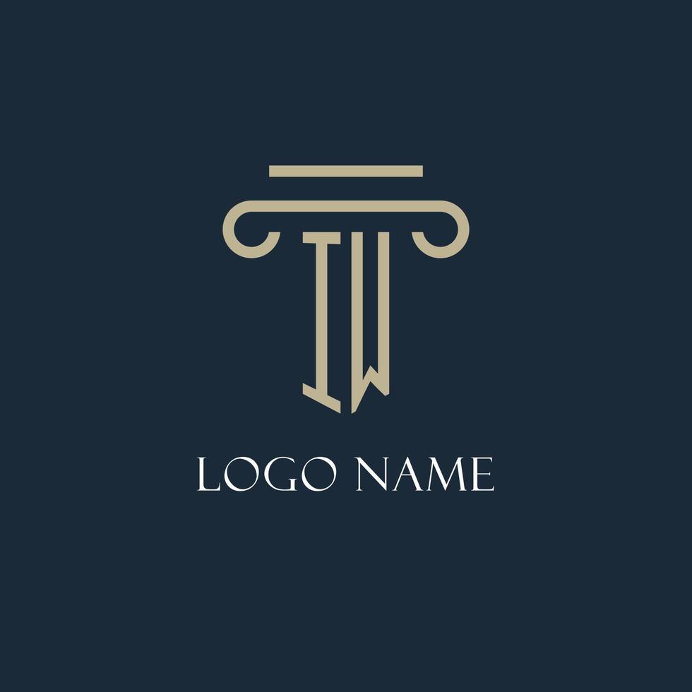 IW initial logo for lawyer, law firm, law office with pillar icon design vector