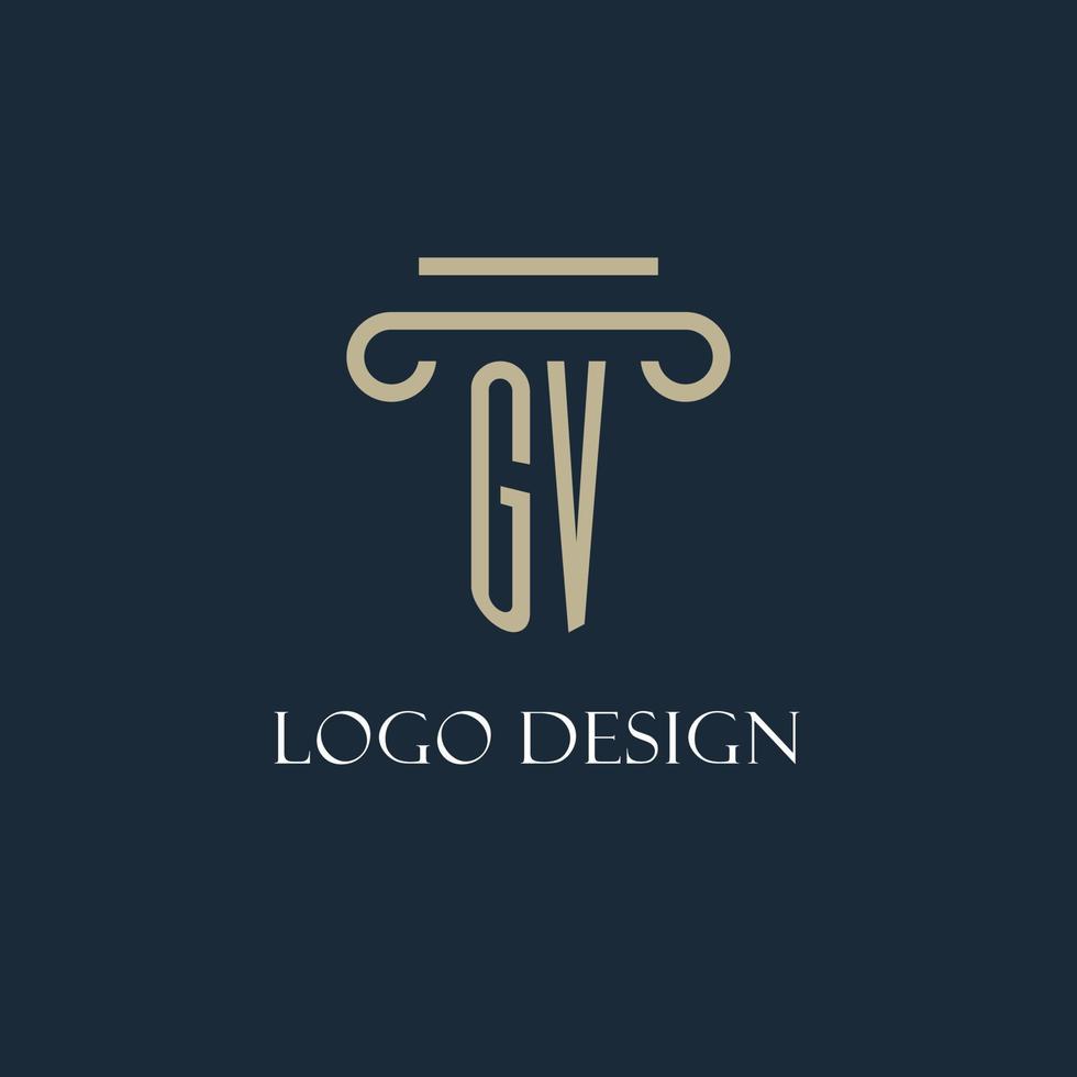 logotipo inicial gv para abogado, bufete de abogados, bufete de abogados con diseño de icono de pilar vector