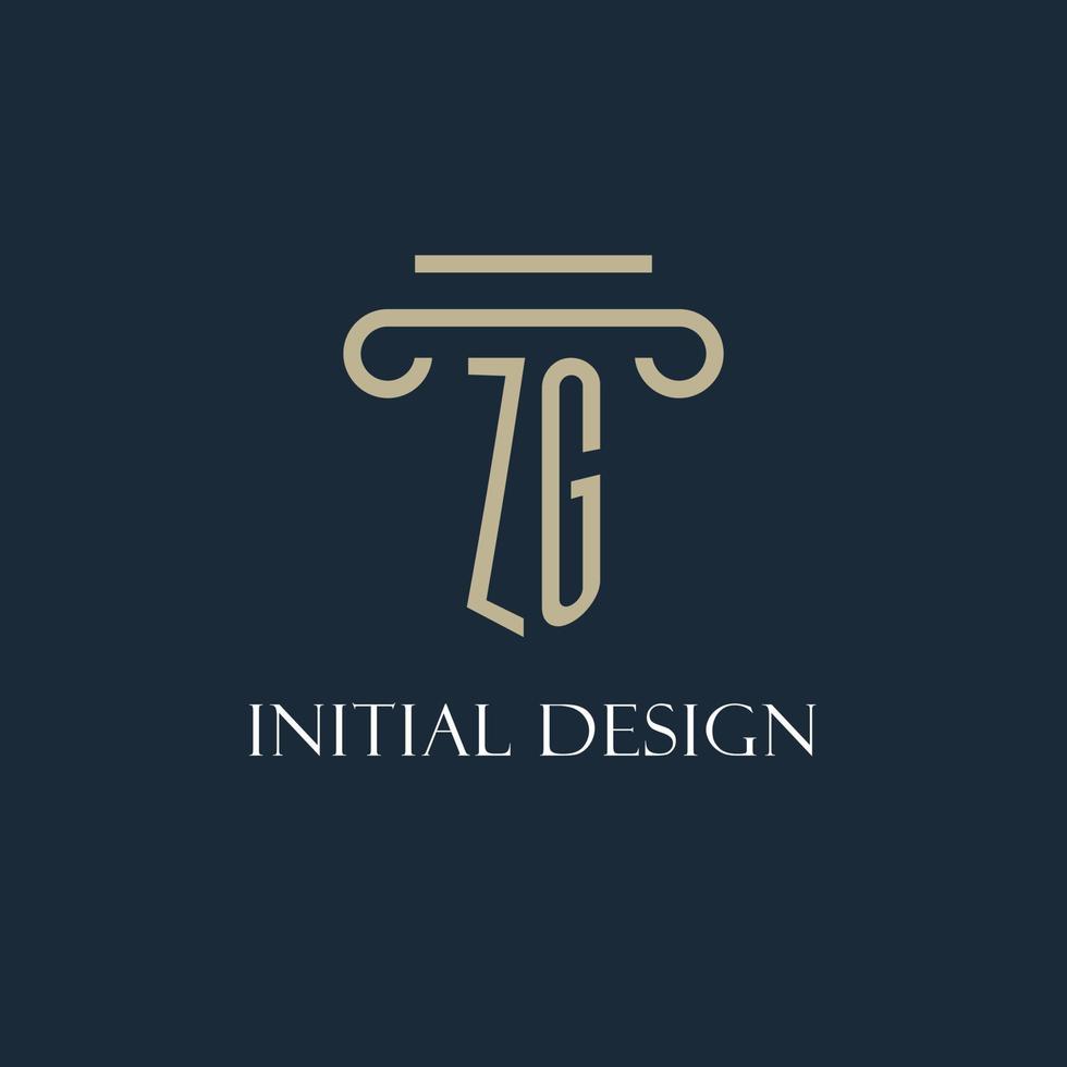 ZG initial logo for lawyer, law firm, law office with pillar icon design vector