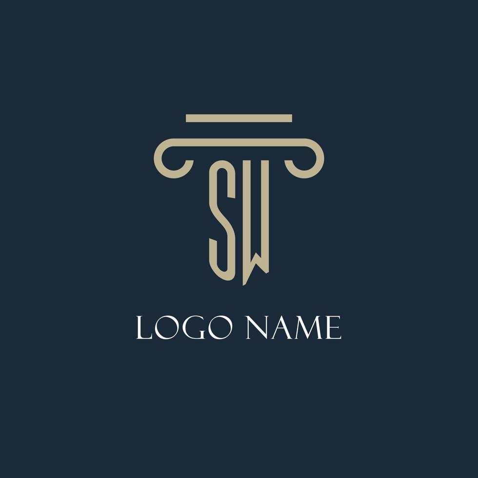 SW initial logo for lawyer, law firm, law office with pillar icon design vector