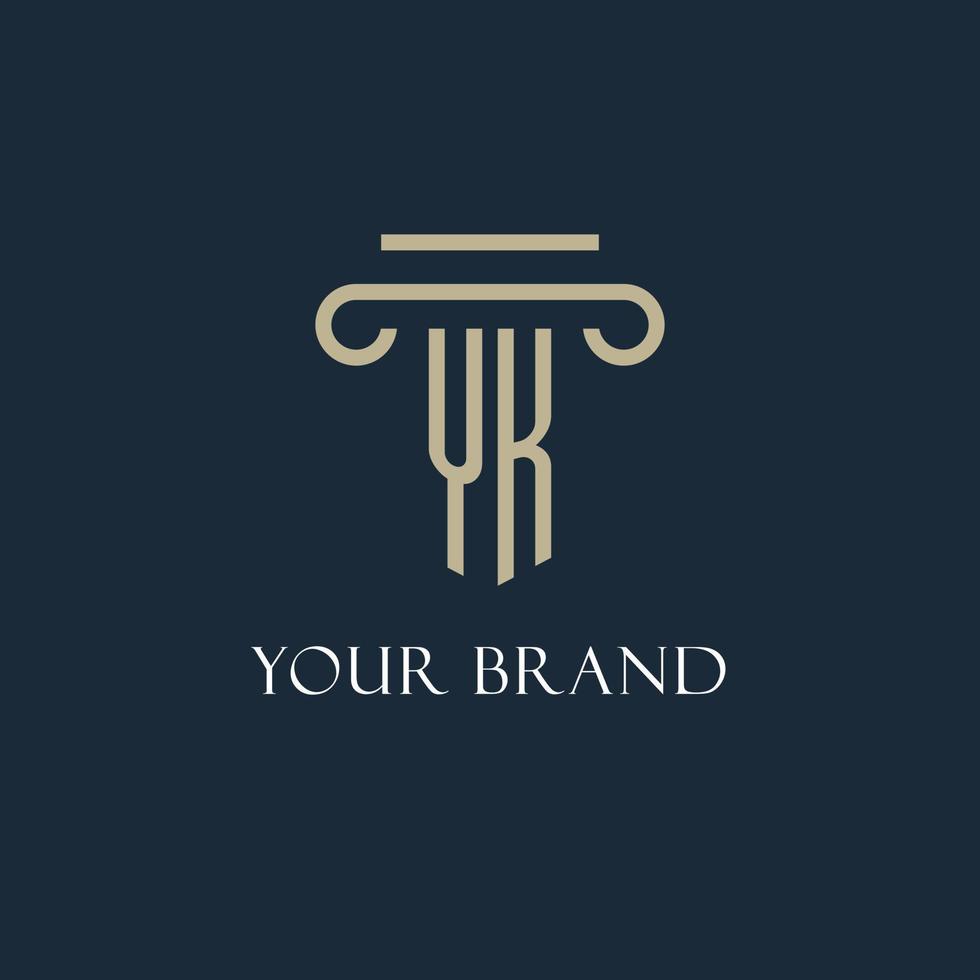 YK initial logo for lawyer, law firm, law office with pillar icon design vector