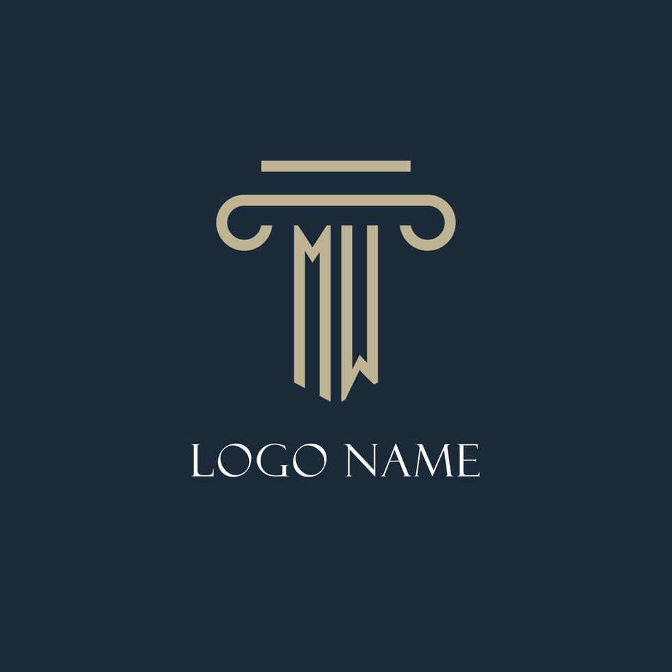 MW initial logo for lawyer, law firm, law office with pillar icon design vector