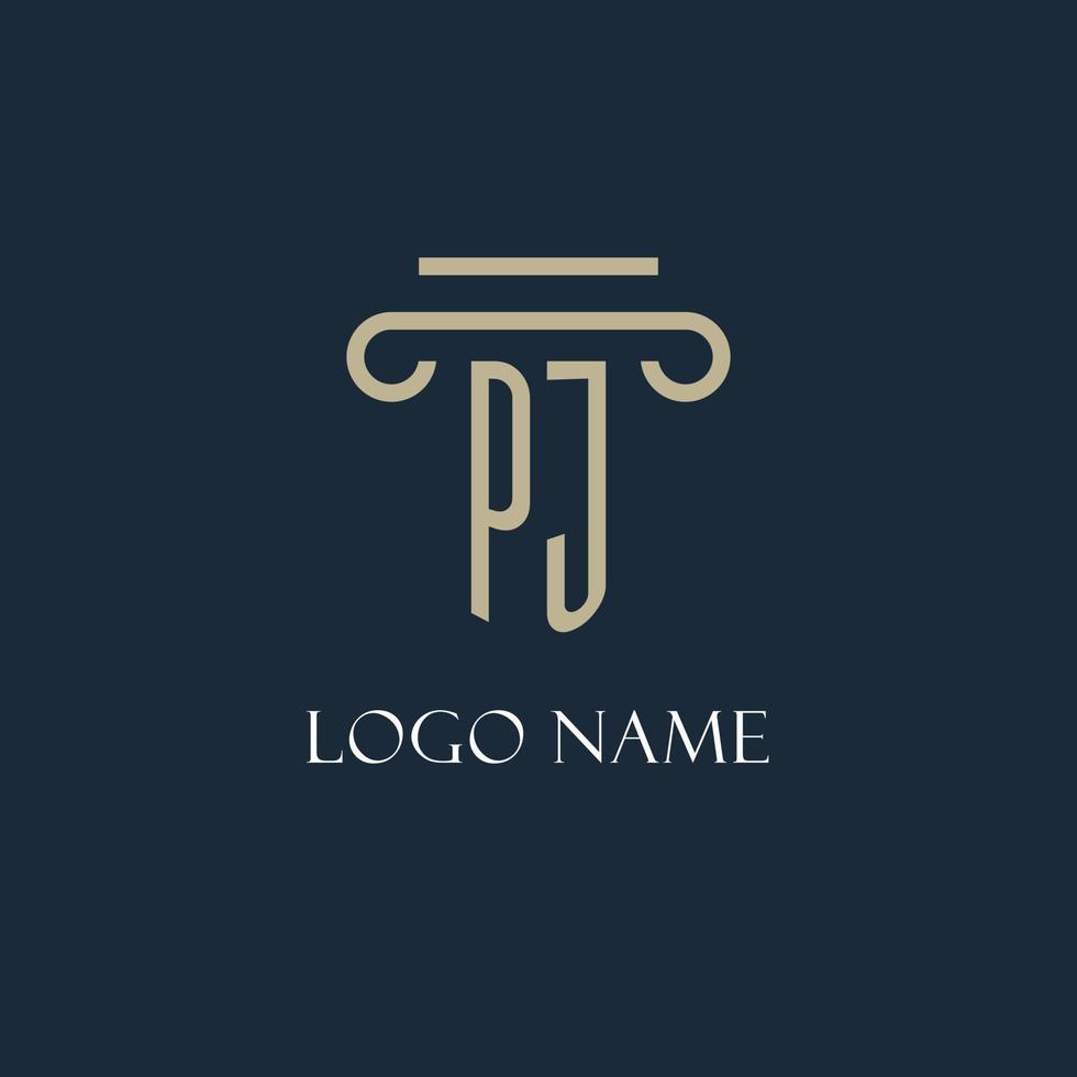 PJ initial logo for lawyer, law firm, law office with pillar icon design vector