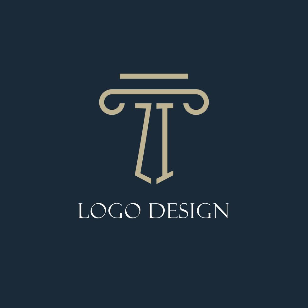 ZI initial logo for lawyer, law firm, law office with pillar icon design vector