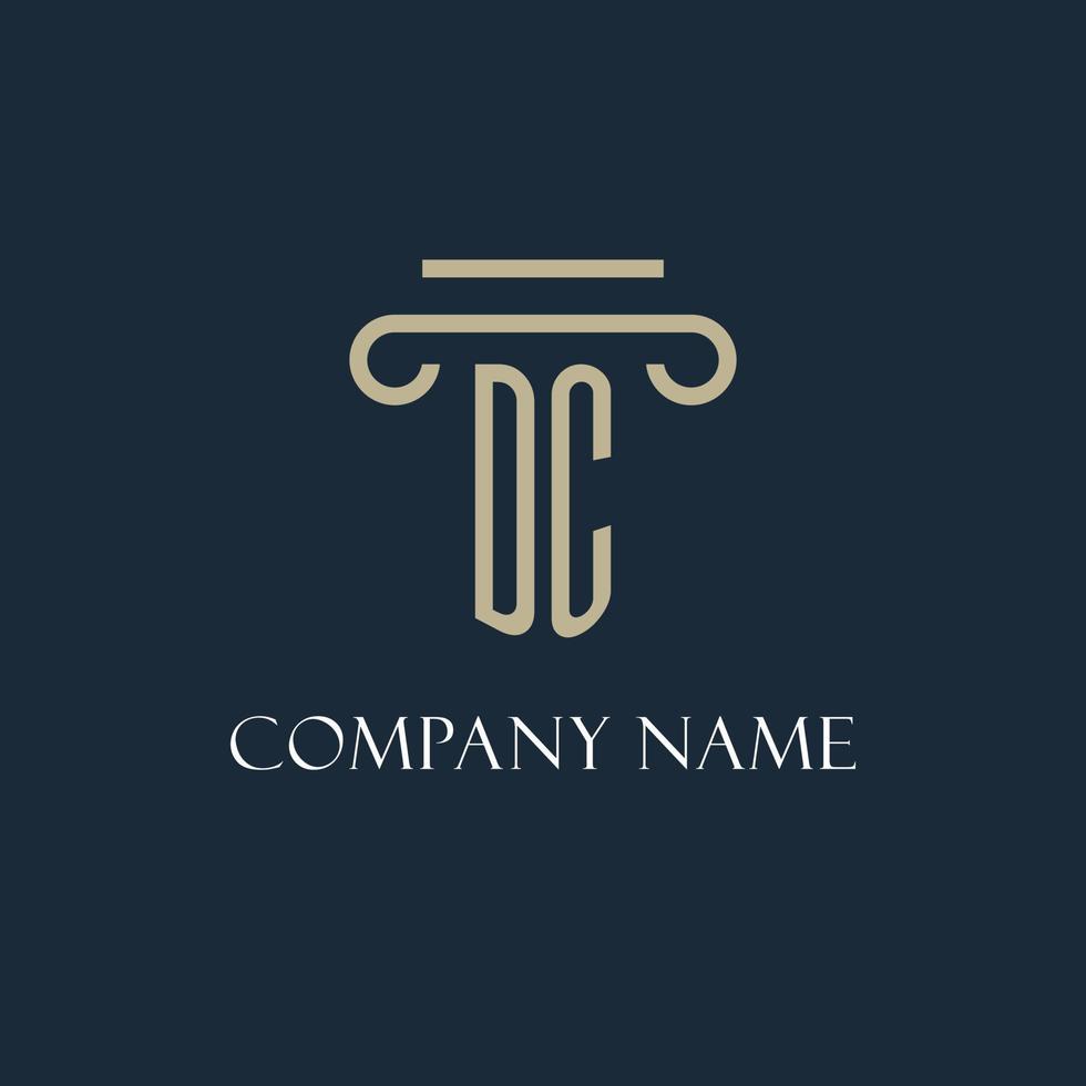 DC initial logo for lawyer, law firm, law office with pillar icon design vector