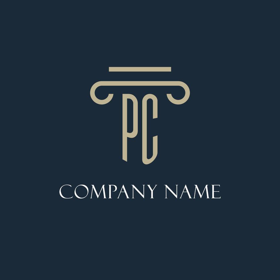 logotipo inicial de pc para abogado, bufete de abogados, bufete de abogados con diseño de icono de pilar vector