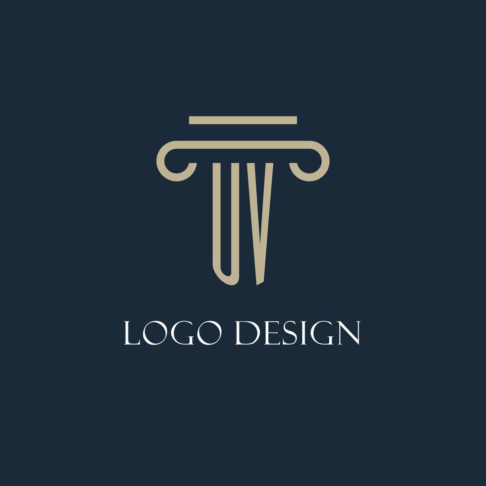 UV initial logo for lawyer, law firm, law office with pillar icon design vector