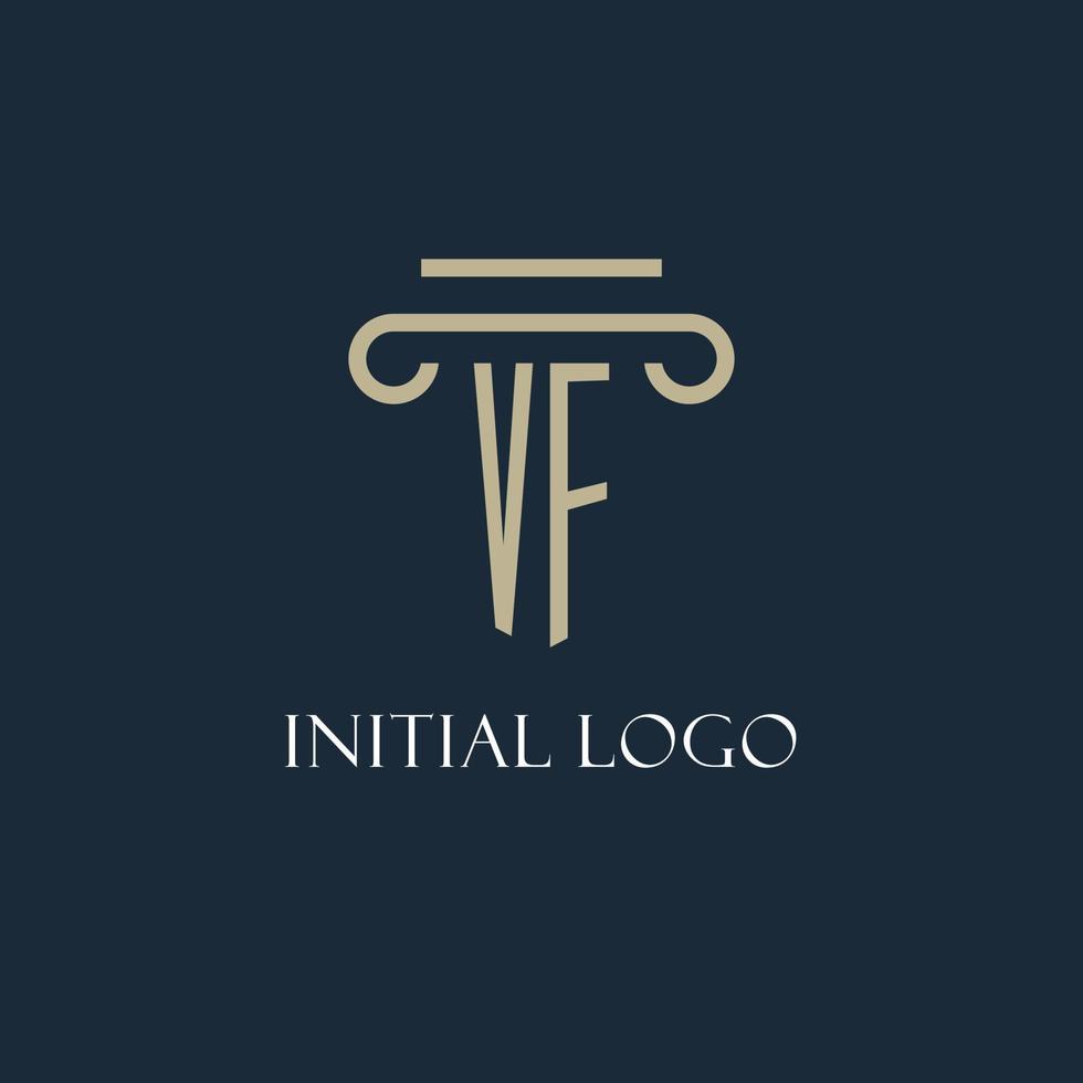 logotipo inicial vf para abogado, bufete de abogados, bufete de abogados con diseño de icono de pilar vector