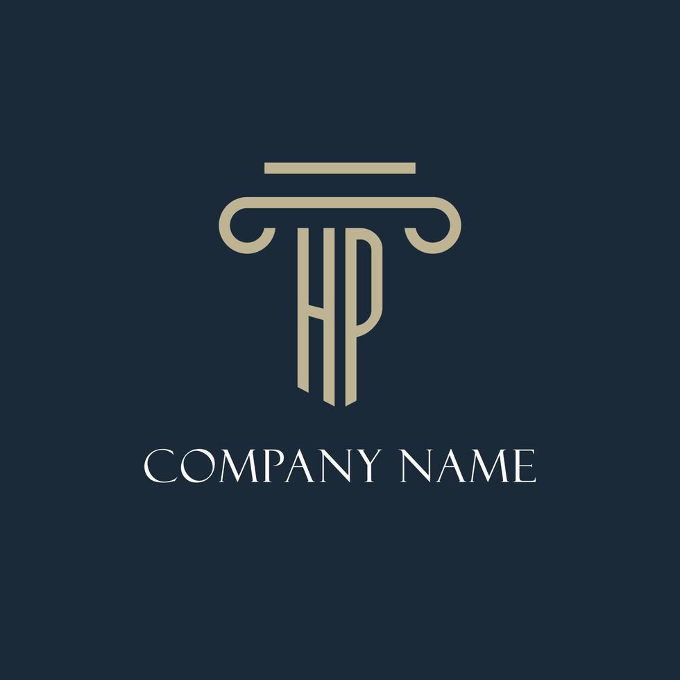 HP initial logo for lawyer, law firm, law office with pillar icon design vector