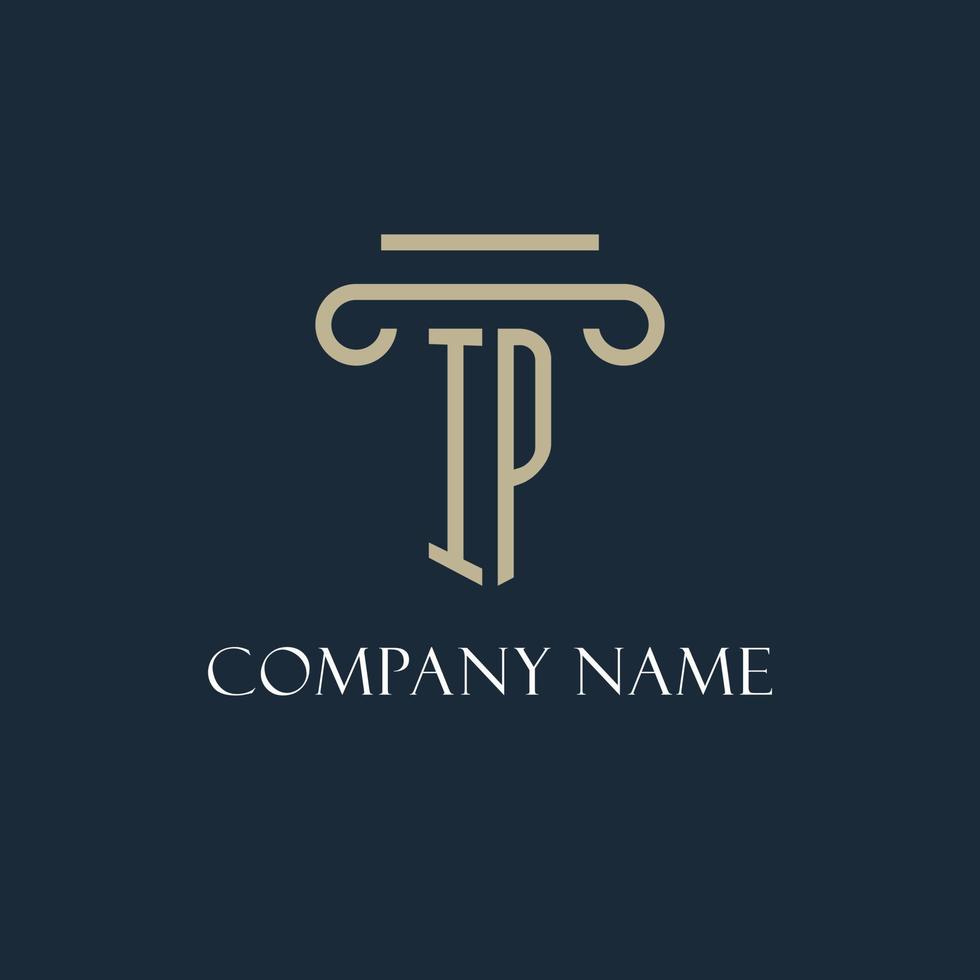 IP initial logo for lawyer, law firm, law office with pillar icon design vector
