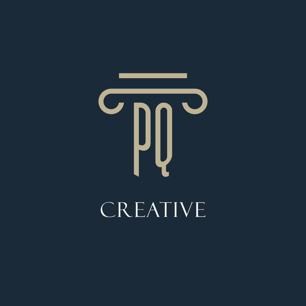 PQ initial logo for lawyer, law firm, law office with pillar icon design vector