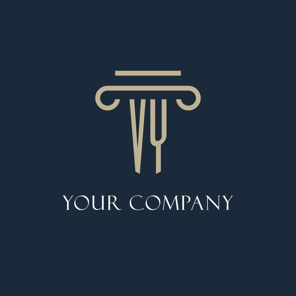 logotipo inicial de vy para abogado, bufete de abogados, bufete de abogados con diseño de icono de pilar vector