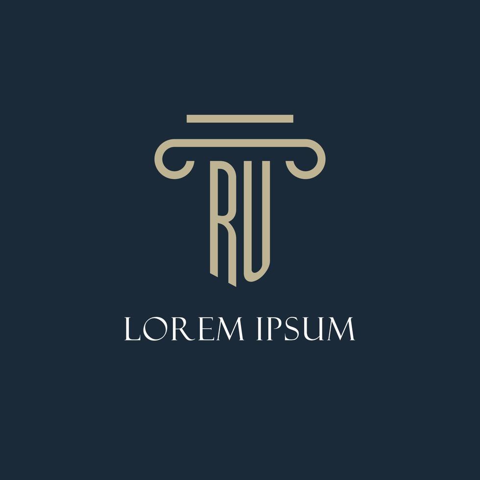 RU initial logo for lawyer, law firm, law office with pillar icon design vector