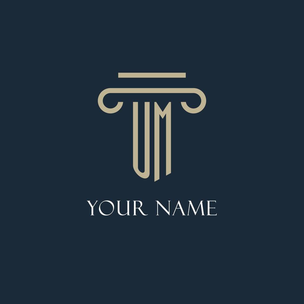 UM initial logo for lawyer, law firm, law office with pillar icon design vector