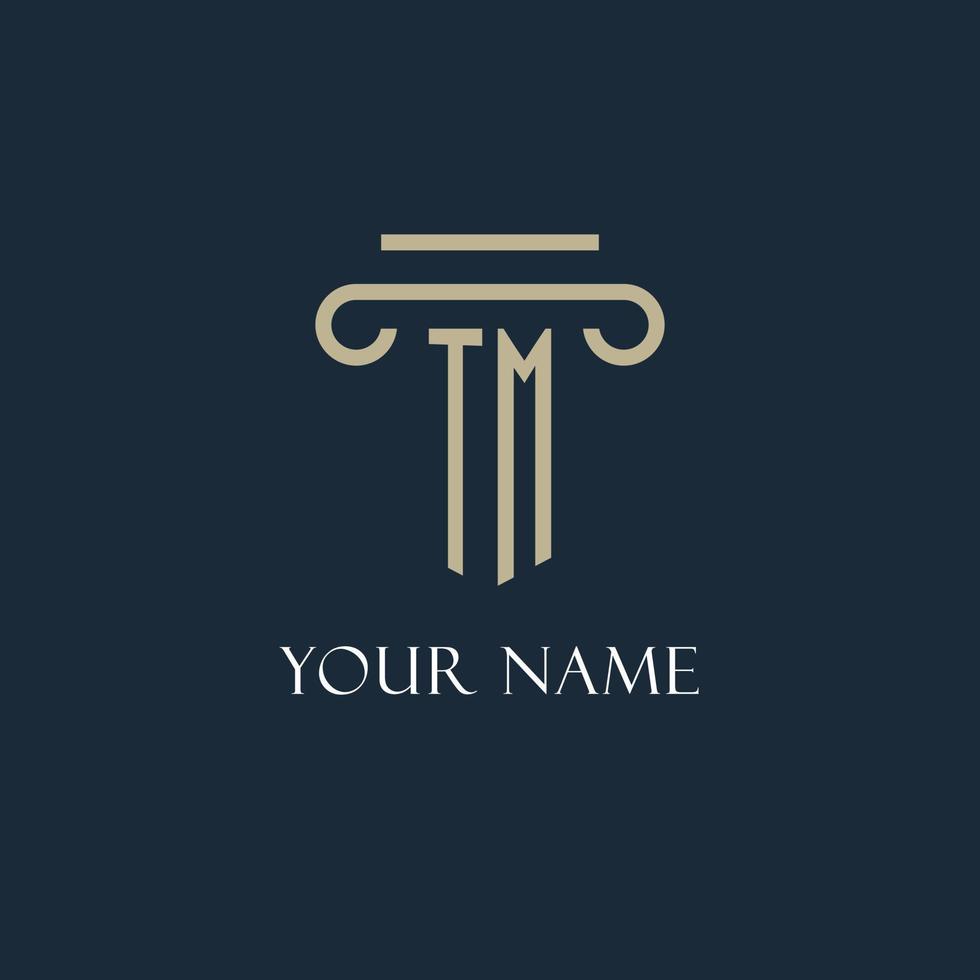 TM initial logo for lawyer, law firm, law office with pillar icon design vector