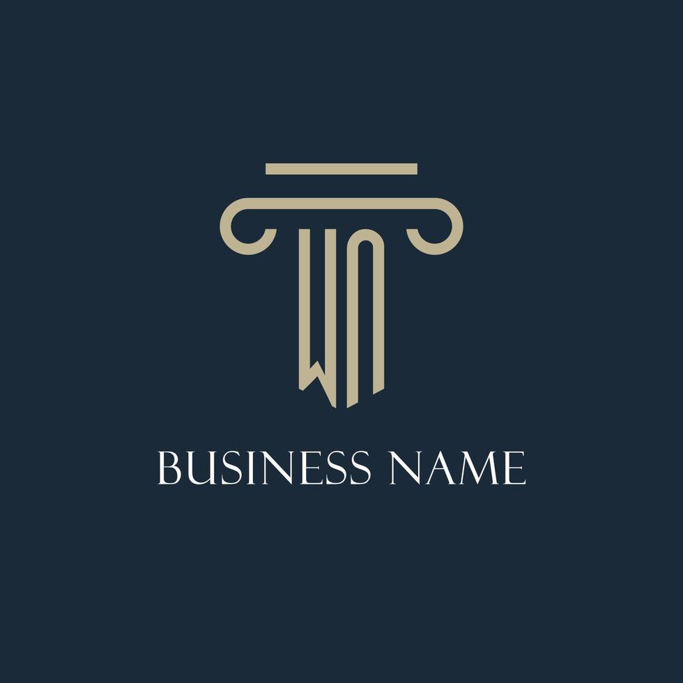 logotipo inicial de wn para abogado, bufete de abogados, bufete de abogados con diseño de icono de pilar vector