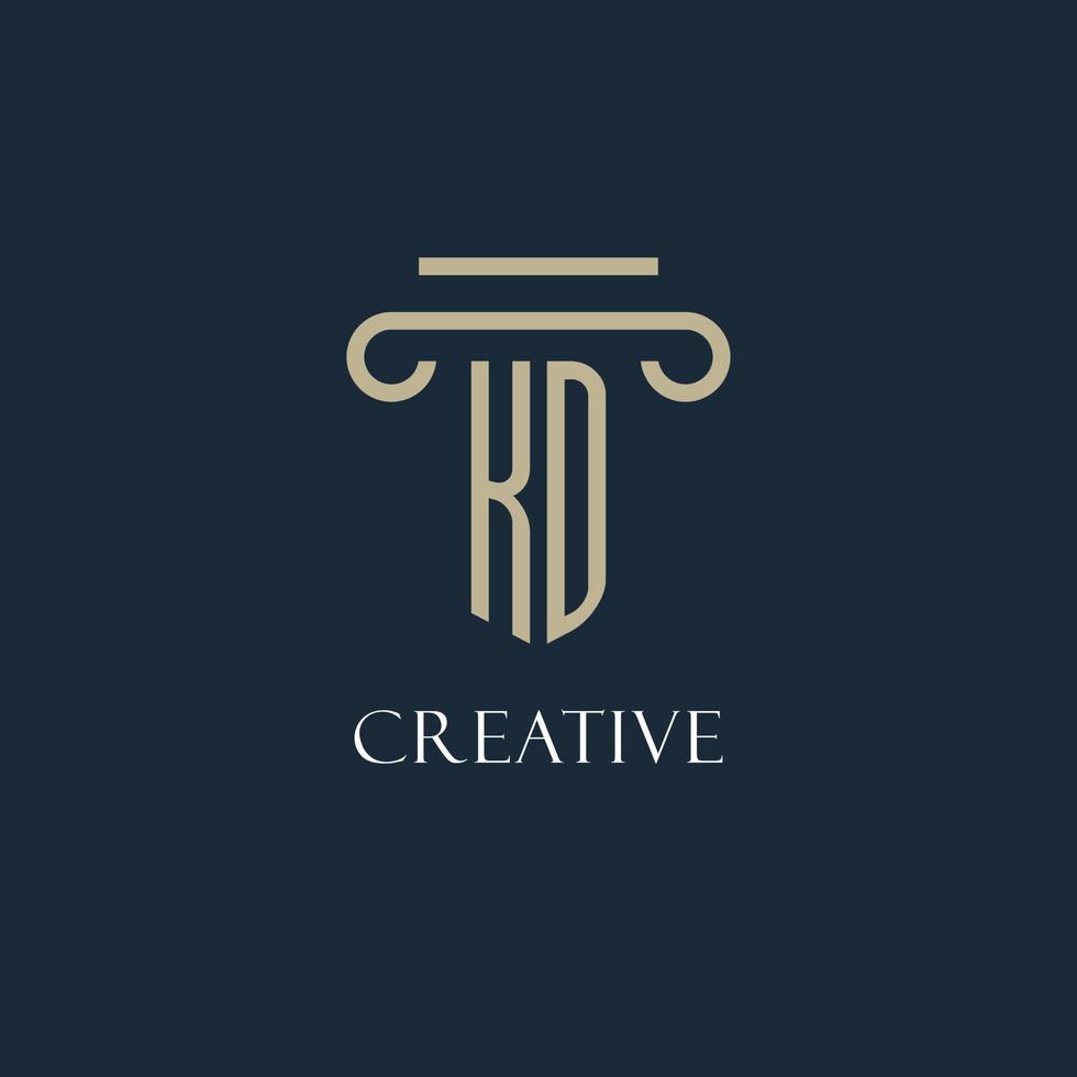 KD initial logo for lawyer, law firm, law office with pillar icon design vector