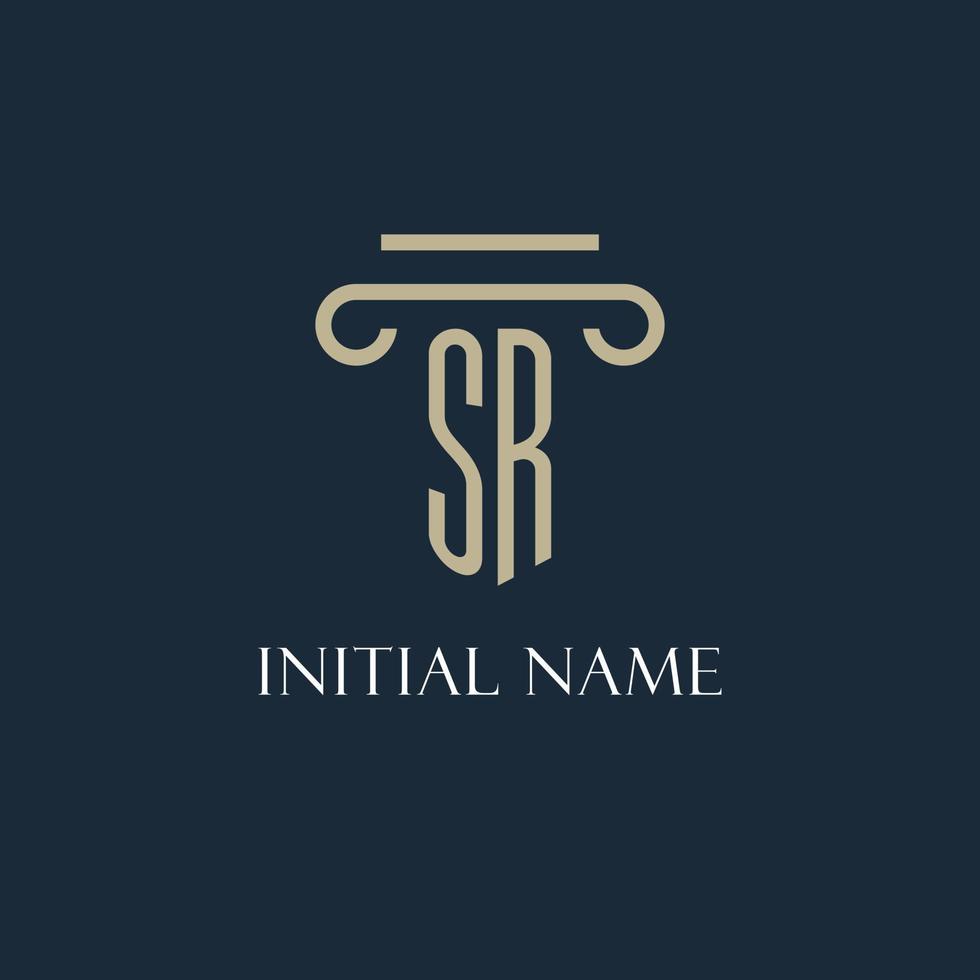 SR initial logo for lawyer, law firm, law office with pillar icon design vector