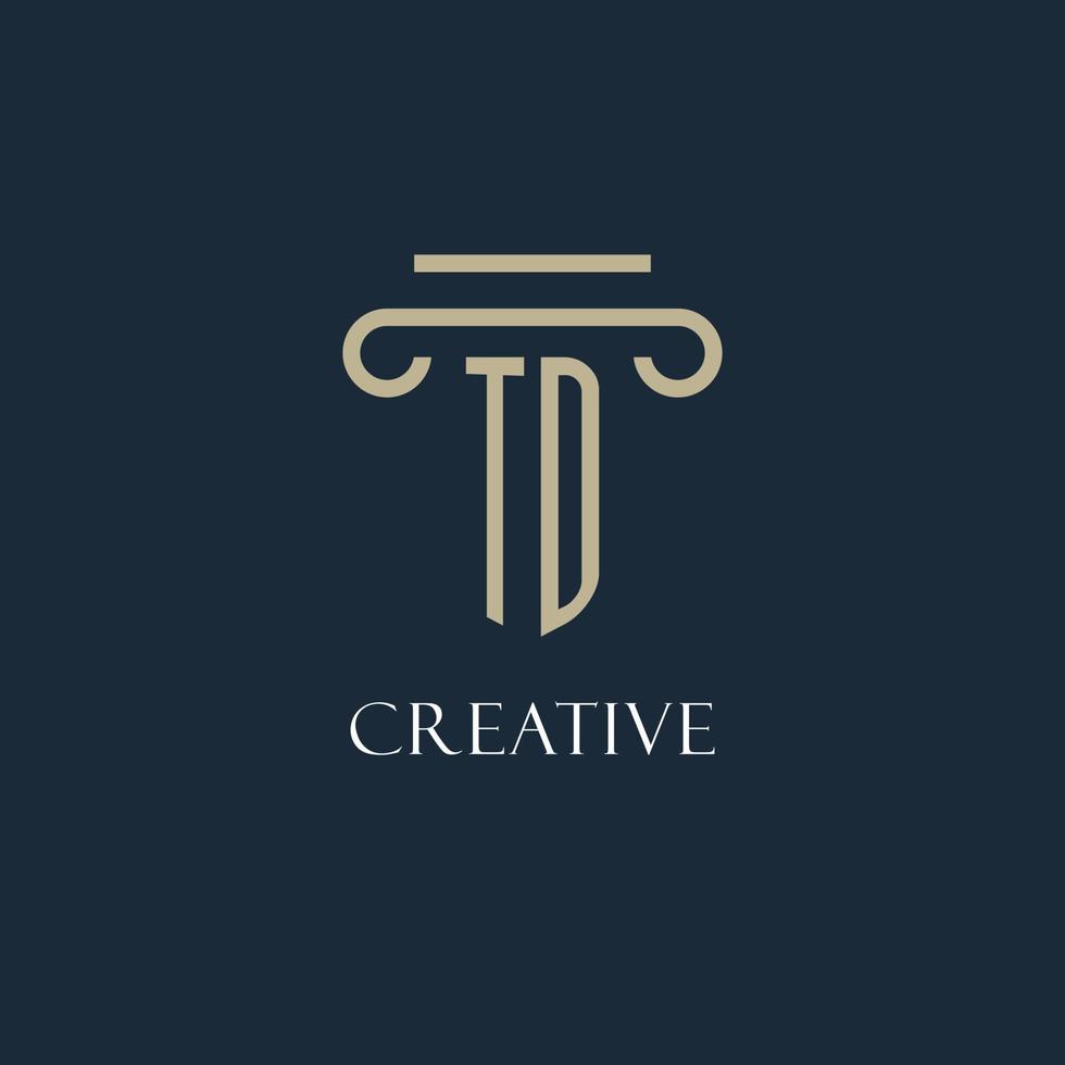 TD initial logo for lawyer, law firm, law office with pillar icon design vector