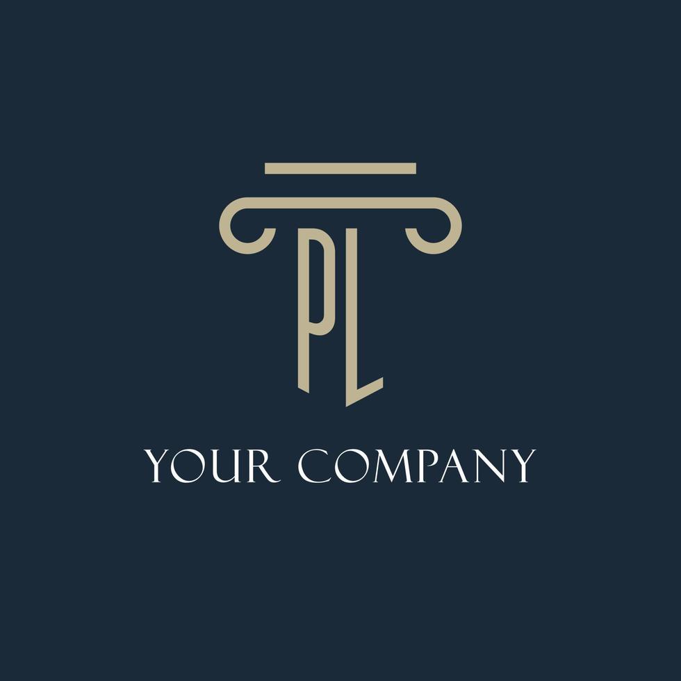 PL initial logo for lawyer, law firm, law office with pillar icon design vector